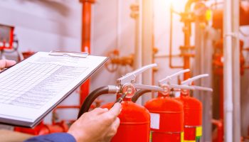 Engineer checking Industrial fire control system,Fire Alarm controller, Fire notifier, Anti fire.System ready In the event of a fire.